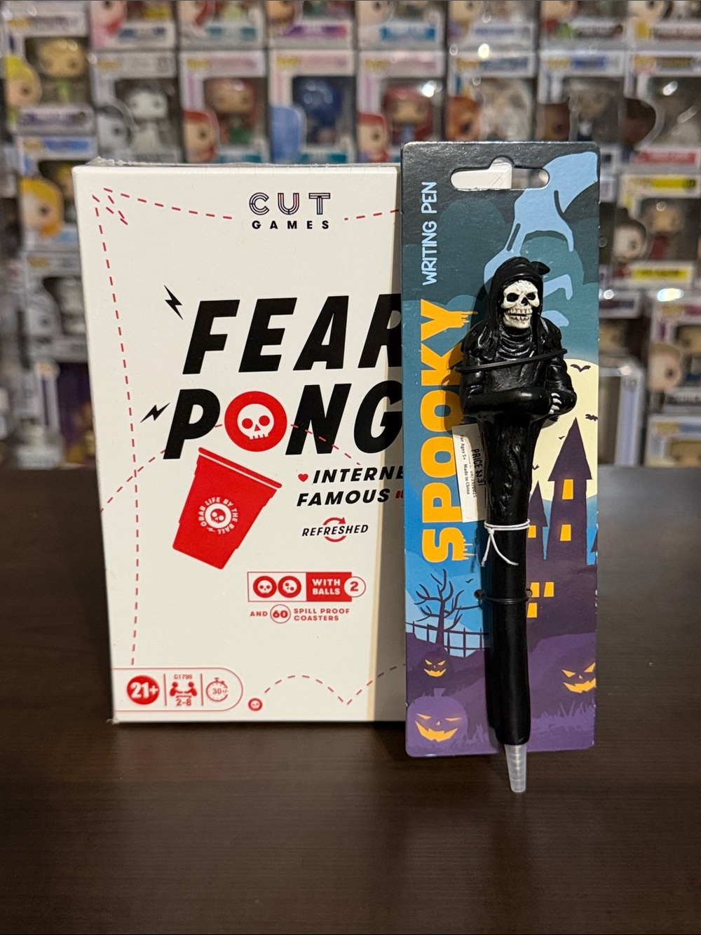 Fear Pong Party Game & Spooky Black Skeleton Pen